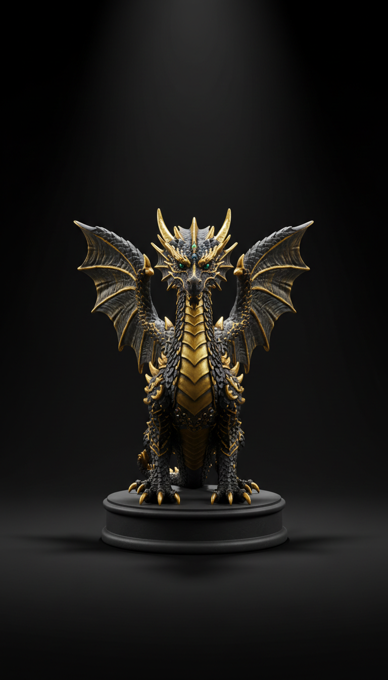 Drachenstatue mit goldenen Akzenten