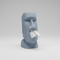 Moai Taschentuchspender aus dem 3D-Druck in Blaugrau, Taschentuch kommt aus der Nase