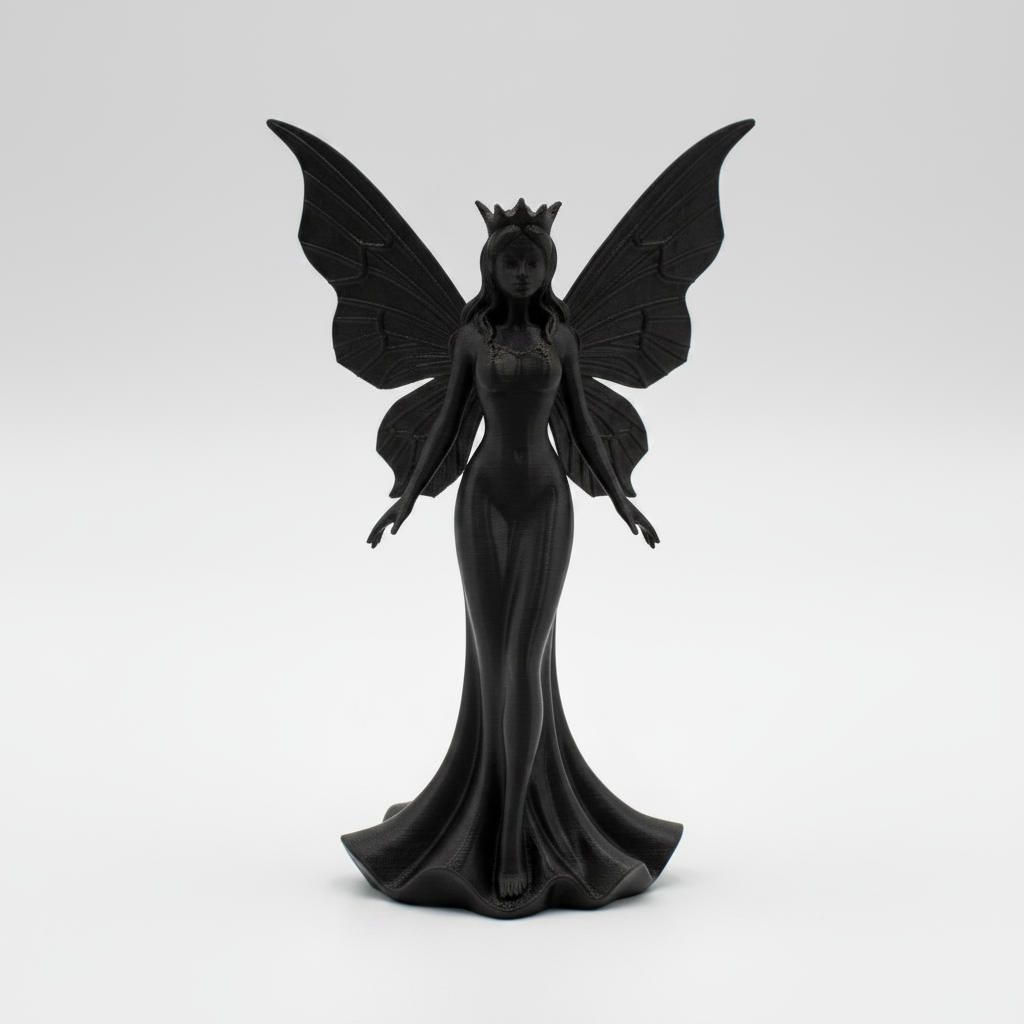 3D gedruckte Fee Figur in Schwarz